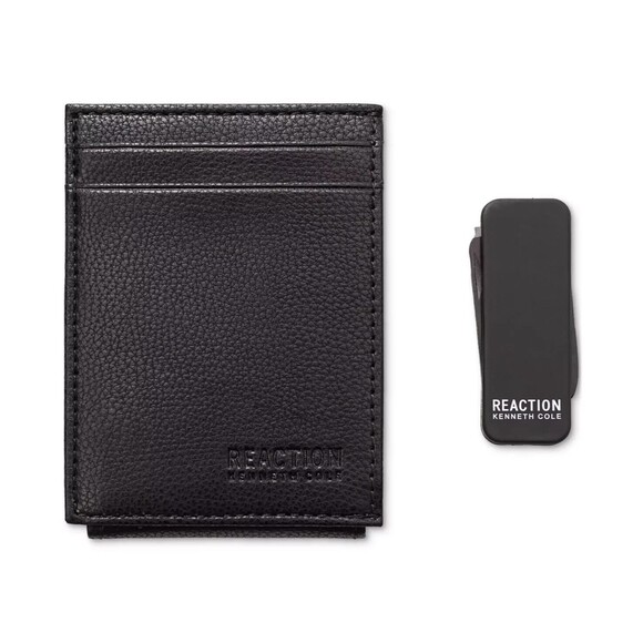 Kenneth Cole Reaction Mens Black Bifold Leather Wallet & Money Clip Set - Picture 4 of 6